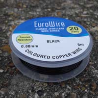 6 Metre 0.8mm 20AWG BLACK Non Tarnish Coloured Copper Wire on Hanging Reel