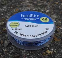 10 Metre 0.6mm 22AWG BABY BLUE Non Tarnish Coloured Copper Wire on Hanging Reel