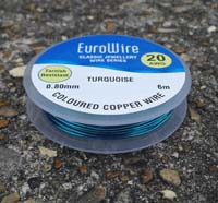 20 Metre 0.4mm 26AWG TURQUOISE Non Tarnish Coloured Copper Wire on Hanging Reel